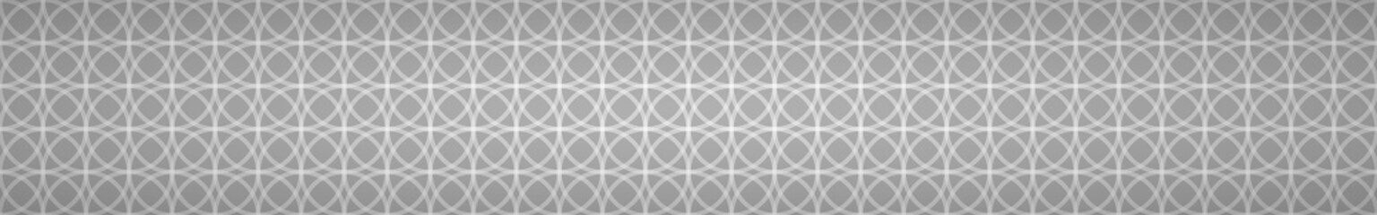 Abstract horizontal banner of intertwined circles on gray background