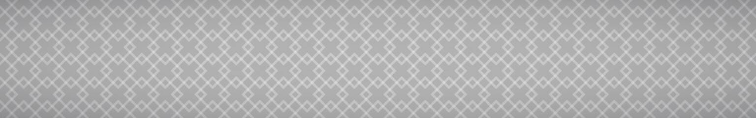 Abstract horizontal banner of intertwined small squares on gray background