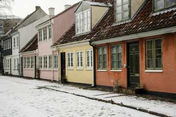Old houses in Hans Christian Andersens quarter, Odense in Denmark