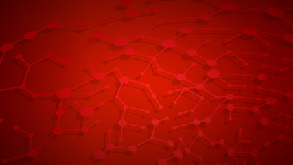 Abstract background of connecting lines and dots with shadows in red colors