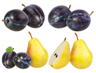 Fresh pears and plums  isolated on white background