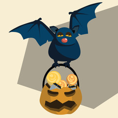 bat carry pumpkin vector illustration 