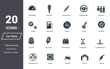 Car parts icons set. Premium quality symbol collection. Car parts icon set simple elements. Ready to use in web design, apps, software, print.