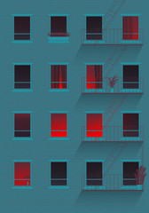 Building in a big city, night in the city illustration