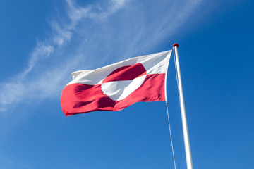 Fototapeta na wymiar Greenlandic Flag on flagpole