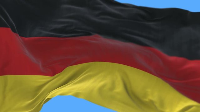 4k seamless Close up of German flag slow waving with visible wrinkles.A fully digital rendering,The animation loops at 20 seconds.flag 3D animation with alpha channel included.