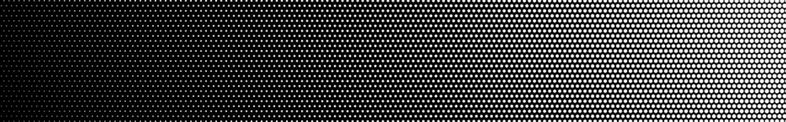 Abstract halftone gradient horizontal banner in black and white colors