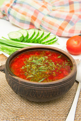 Ukrainian red borsch with greens