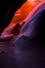 Beautiful wide angle view of amazing sandstone formations in famous Lower Antelope Canyon near the...
