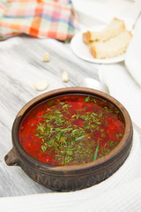 Ukrainian red borsch with greens