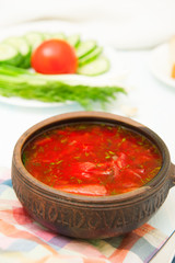 Ukrainian red borsch with greens
