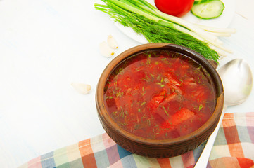 Ukrainian red borsch with greens