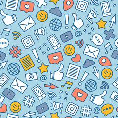 Social media symbols seamless pattern. Internet messenger background. Vector illustration