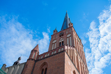 old Gothic medieval cathedral  against blue sky in szczecin poland 
