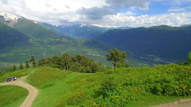 drone view  of mountain with cloud from observation deck