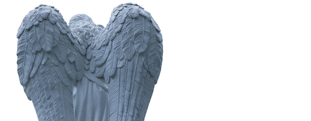 Ancient statue of angel of death on white background as a symbol of the end of life