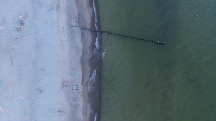 aerial straight view from the top on beach and sea