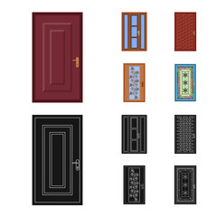 Vector design of door and front logo. Set of door and wooden vector icon for stock.