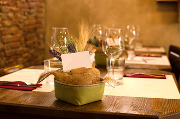 Table setting for dinner in the restaurant