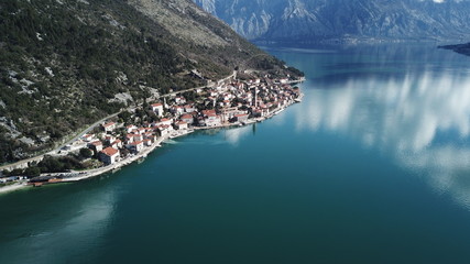 Fototapeta premium Aerial photo of Perast in Boka Kotorska