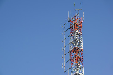 telecommunication TV antennas wireless technology with blue sky in the morning