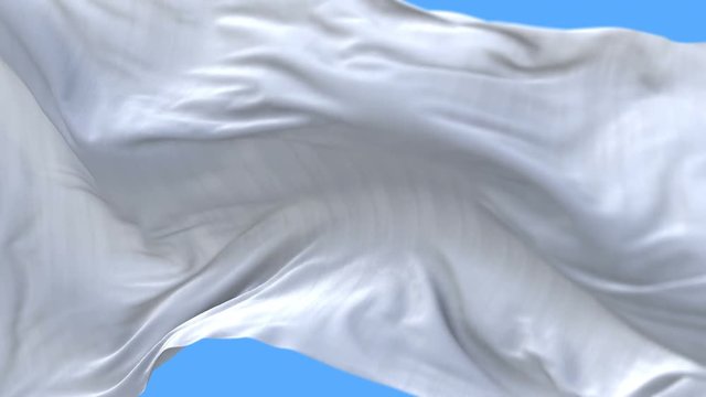 4k seamless Close up of Blank plain white flag slow waving with visible wrinkles.A fully digital rendering,The animation loops at 20 seconds.flag 3D animation with alpha channel included.