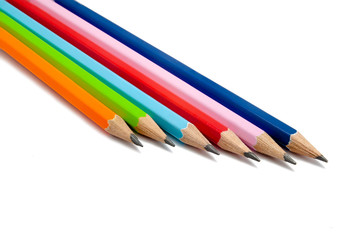 Colorful pencils on a white background, with clipping path