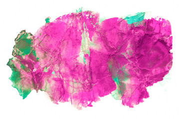 bright Magenta watercolor stain. with splashes of green bright spots