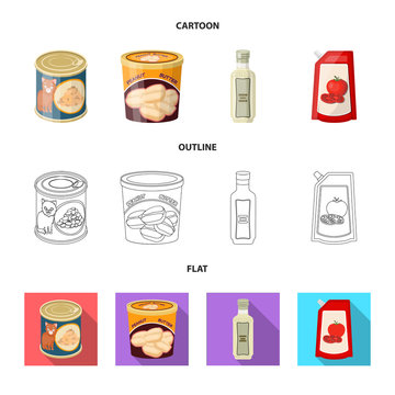 Vector design of can and food symbol. Set of can and package stock vector illustration.