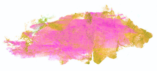 purple watercolor with yellow specks stain, drawn by brush on paper