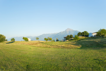 Fototapeta na wymiar View on Lake Como mountains from the farm