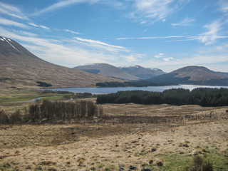 Mountains and lake landscape, Highlands in Scotland