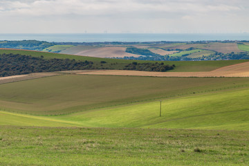 Fototapeta na wymiar Looking over the South Downs in Sussex towards the sea