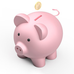 Pink piggy bank isolated on white background, 3d render illustration