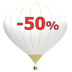 Sale poster concept with percent discount.3d illustration banner with air balloon. Design for banner, flyer and brochure for event promotion business or department store. Isolated on white background