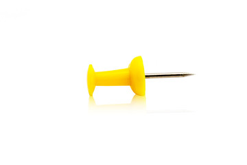 Yellow push pins isolated on a white background, Office equipment with clipping path