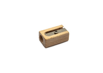 Pencil sharpener made of wood isolated on a white background, with clipping path