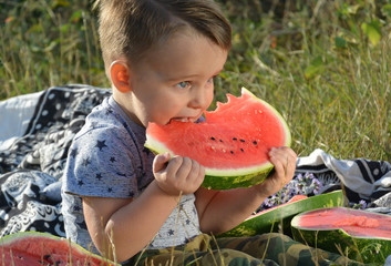 little boy and watermelon