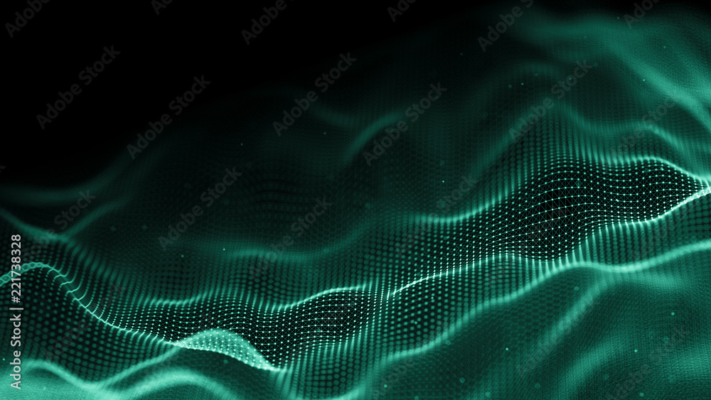 Poster Data technology background. Abstract background. Connecting dots and lines on dark background. 3D rendering. 4k.