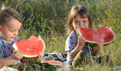 twins and watermelon