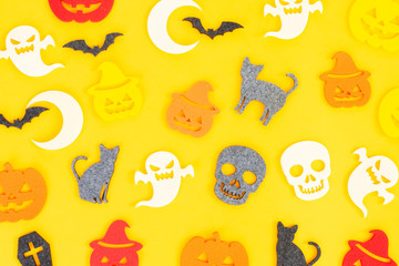 Halloween flat lay top view pattern on orange background