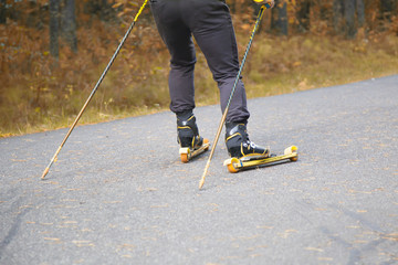 cross-country skiing with roller ski
