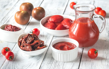 Assortment of products made of tomatoes