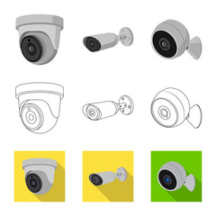 Isolated object of cctv and camera symbol. Collection of cctv and system stock vector illustration.