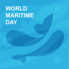 Banner for World Maritime Day with  floating silhouettes of fish through the water