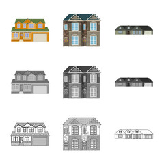 Isolated object of building and front symbol. Set of building and roof stock vector illustration.