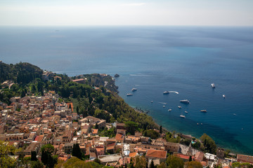 Fototapeta na wymiar Taormina Sicily sea coast top view