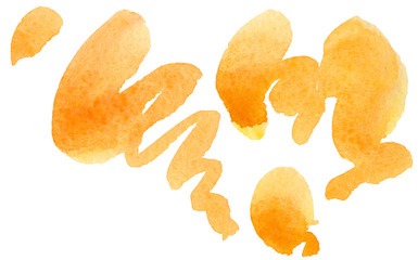 Watercolor orange texture illustration. Aquarelle paper splash shapes isolated drawing. Abstract aquarelle for background, texture, wrapper pattern, frame or border.