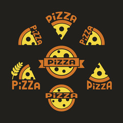 Pizza. Set against a dark background