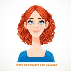 Beautiful blue-eyed red haired woman with a curl hair portrait for avatar isolated on white background